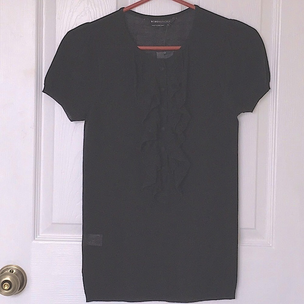 Knit Sheer Ruffle puff sleeve Boho Top NWOT